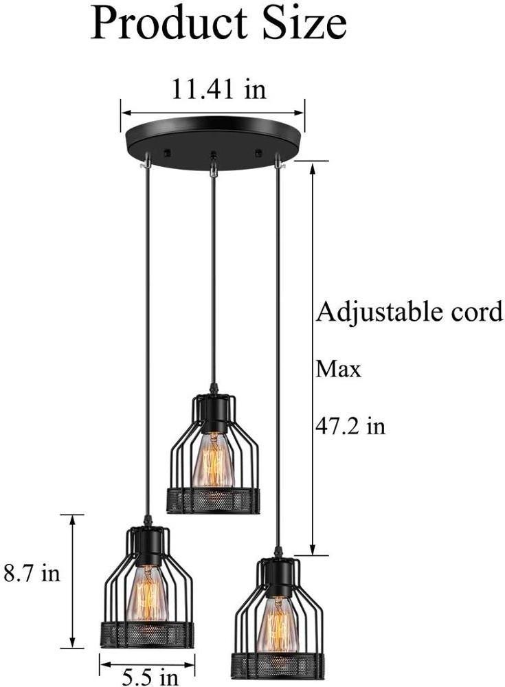 Industrial Pendant Lighting Metal Caged Vintage Hanging Pendant 3-Lights Rustic Pendant Light Fixture