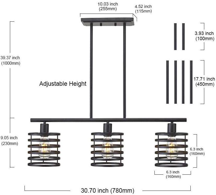 3 Lights Rustic Black Iron Industrial Kitchen Island Pendant Lighting Fixtures Industrial Farmhouse Chandeliers For Restaurant