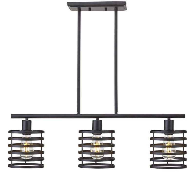 3 Lights Rustic Black Iron Industrial Kitchen Island Pendant Lighting Fixtures Industrial Farmhouse Chandeliers For Restaurant