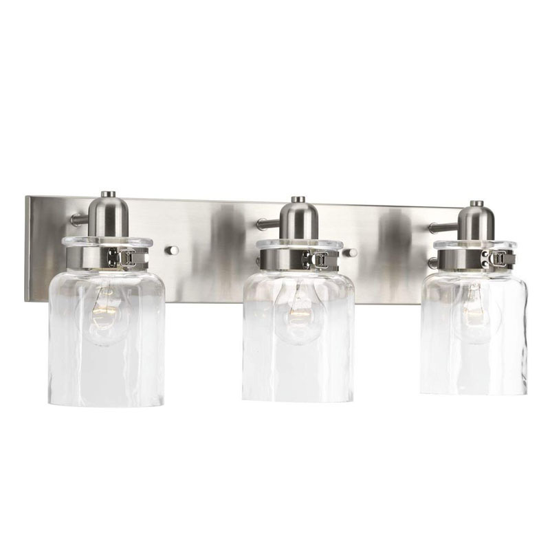 Modern Style Clear Glass Vanity Bathroom Lighting 50Watt 3 Lights Bathroom Vanity Light Fixtures Brushed Nickel