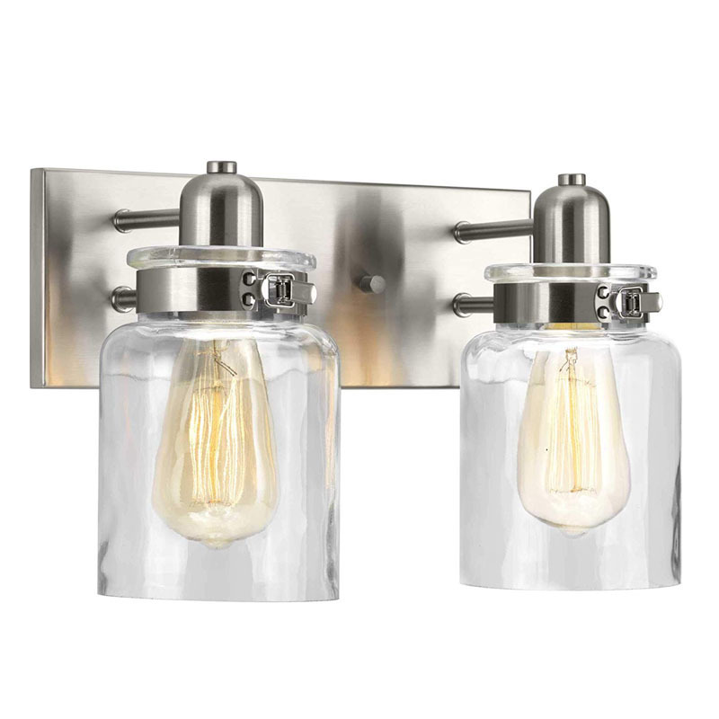 Modern Style Clear Glass Vanity Bathroom Lighting 50Watt 3 Lights Bathroom Vanity Light Fixtures Brushed Nickel