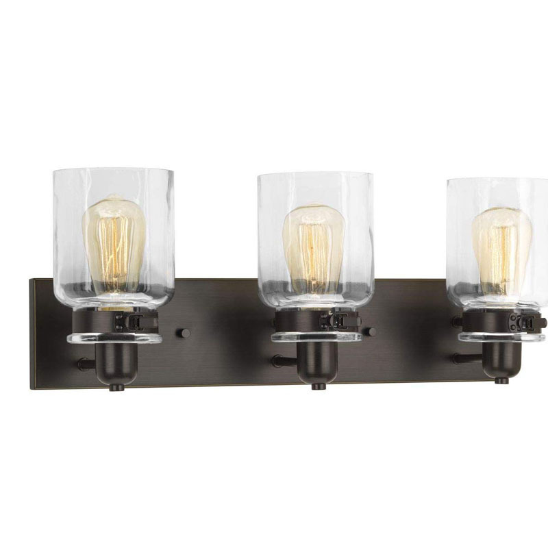 Modern Style Clear Glass Vanity Bathroom Lighting 50Watt 3 Lights Bathroom Vanity Light Fixtures Brushed Nickel