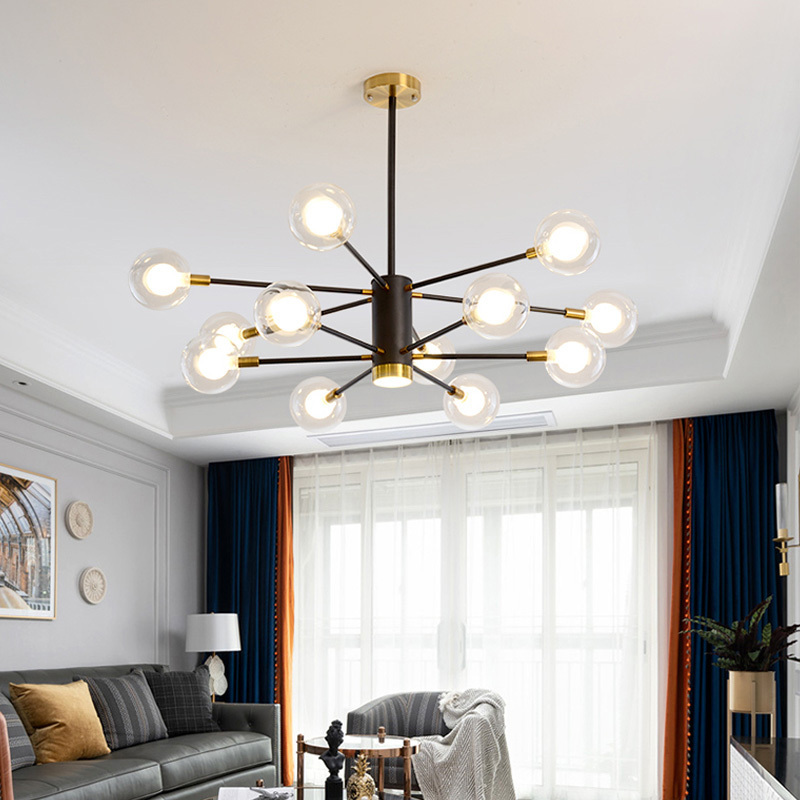 Modern Chandelier 6 Lights Brass Chandelier Semi Flush Mount Ceiling Light Mid Century Pendant Light