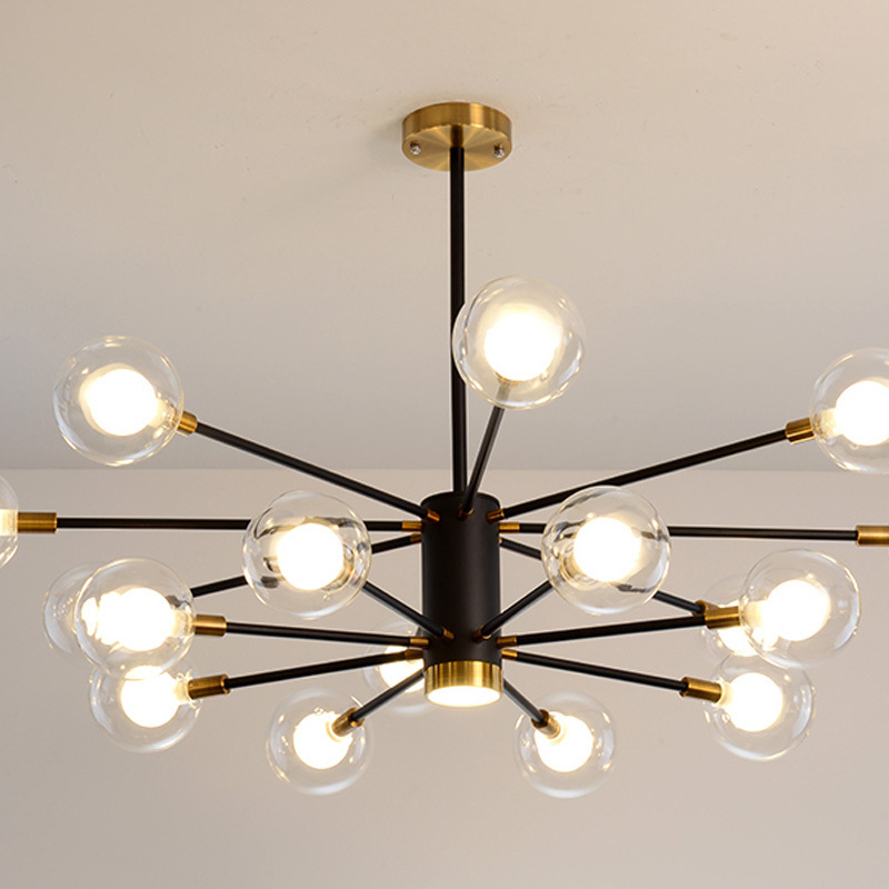 Modern Chandelier 6 Lights Brass Chandelier Semi Flush Mount Ceiling Light Mid Century Pendant Light