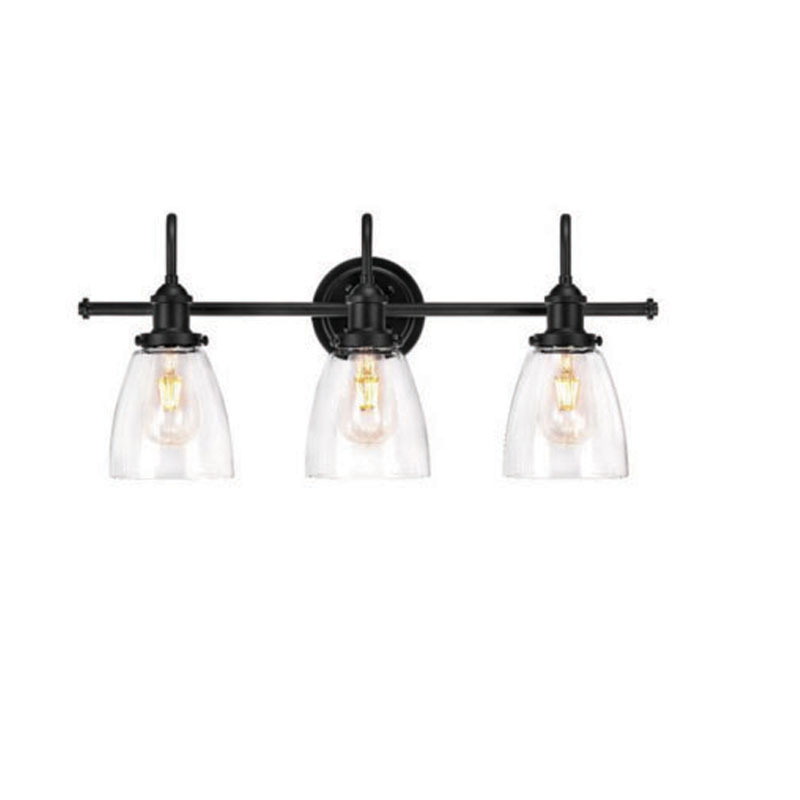 Modern Bathroom Vanity Lighting Fixtures Black Wall Lamp Over Mirror 3 Lights Clear Glass Vanity Light For Bathroom