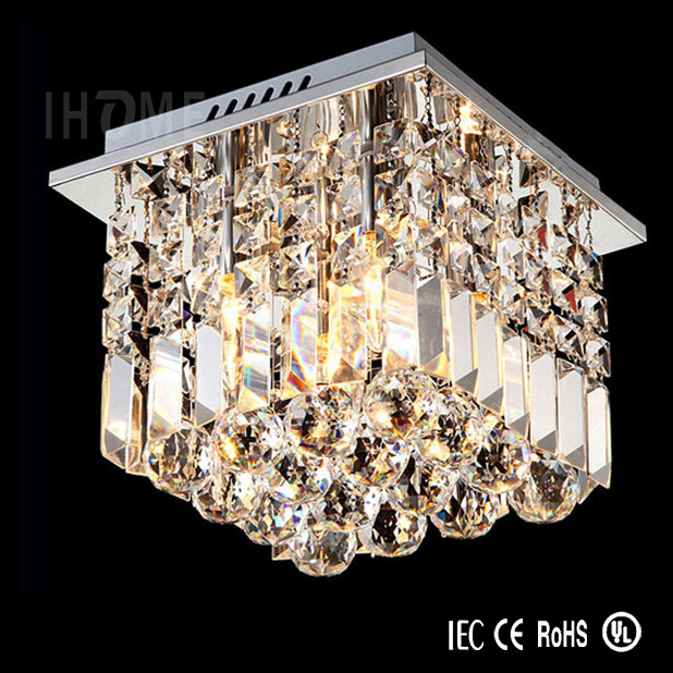 Modern Small Diamond Crystal LED Low Ceiling Mounted Crystal Chandelier For Corridor Bedroom