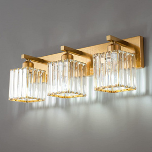 Modern Three Bulb Wall Lighting Crystal Bathroom Gold Vanity Light Fixtures For Bathroom