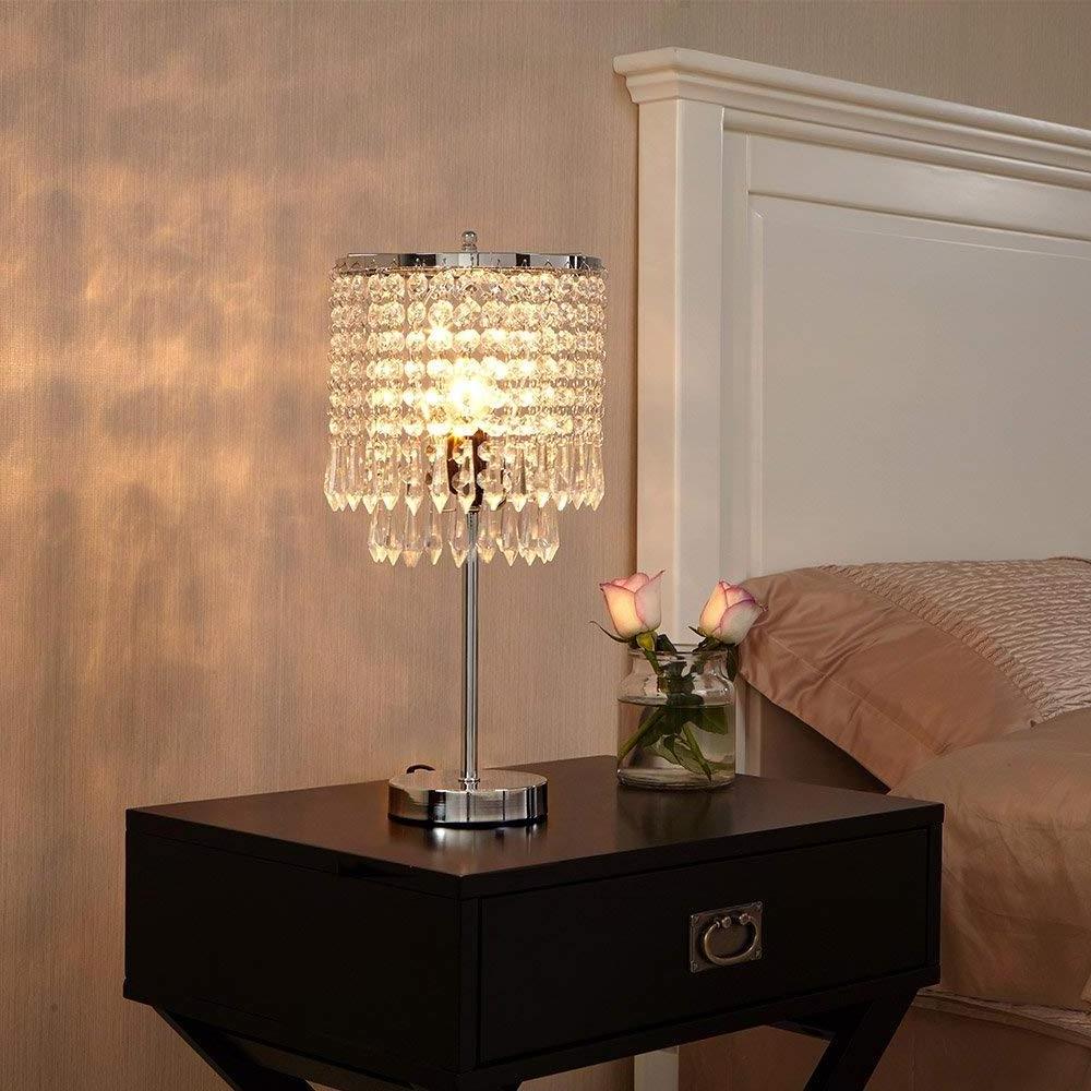 Touch Control Crystal Table Lamp with Dual USB Charging Ports/3-Way Dimmable Bedside Touch Lamp Decorative Nightstand Lamp