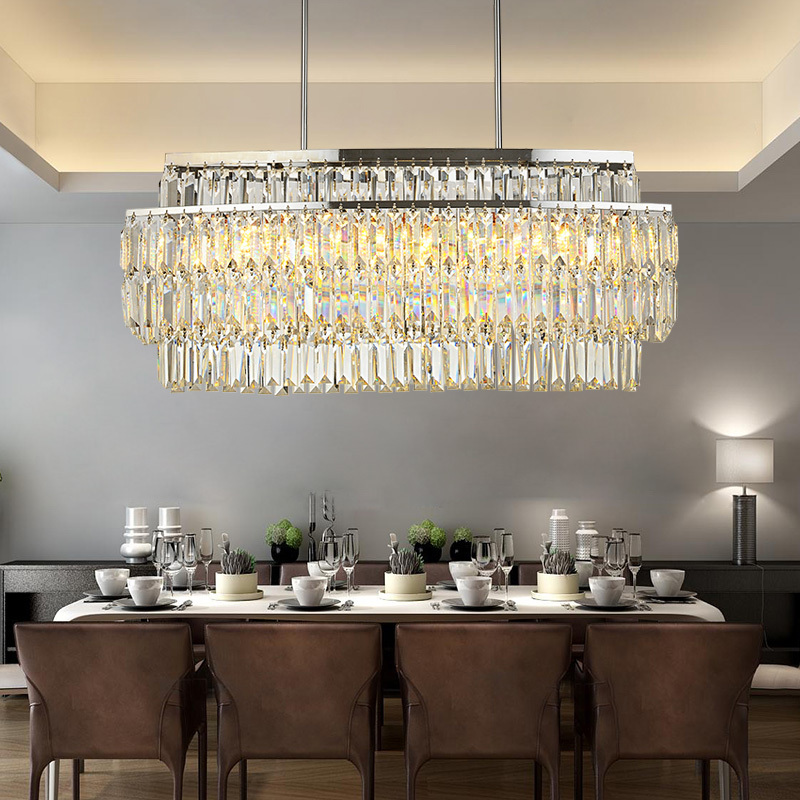 Luxury Contemporary Rectangular Island Crystal Chandelier Lighting Fixture