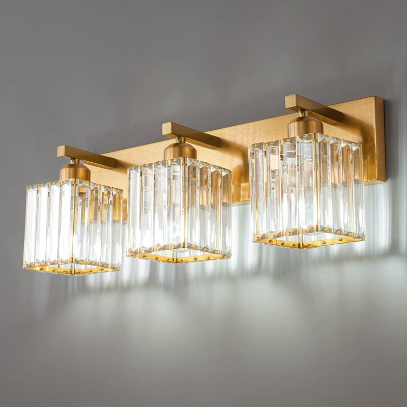 Modern Bathroom Crystal Vanity Lights 3 Lamp Crystal Brass Bathroom Vanity Lighting Fixtures Gold Over Mirror