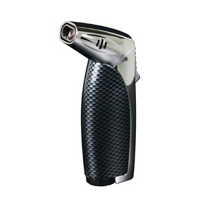 Windproof Double Fire Direct Blue Flame Black Fiber Cigar torch custom Lighter