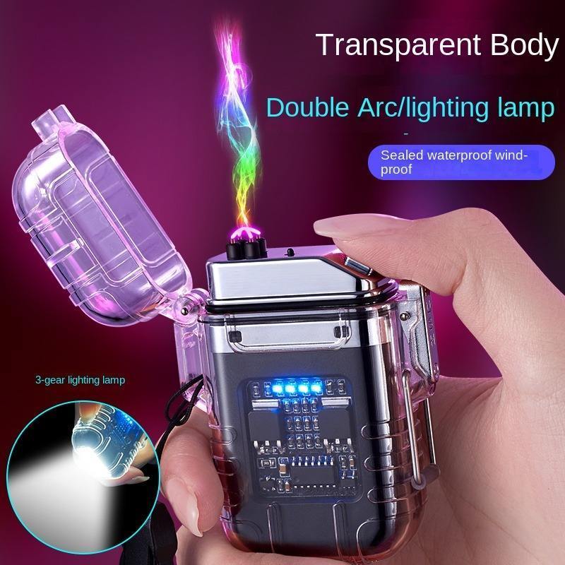 New Custom Cigarette Waterproof Windproof Dual Arc Rechargeable USB Electric Lighter