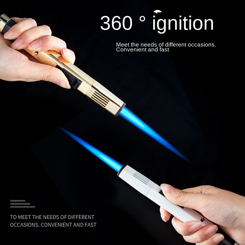 Pen Jet Flame Long Torch Lighter With Fire Lock Gas Butane Refillable For Candle Grill Cigarette Smoking Accessory