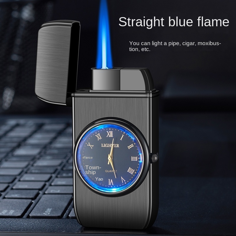 Wholesales Custom Lighter With Clock Cheap Prices Butane Gas Flint Watch Lighter For Men Cigarette