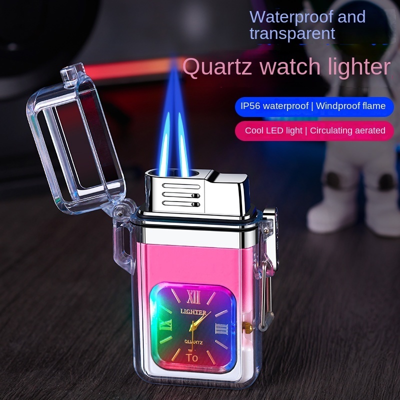 Transparent waterproof and windproof watch lighter, visible gas inflatable cigarette lighter