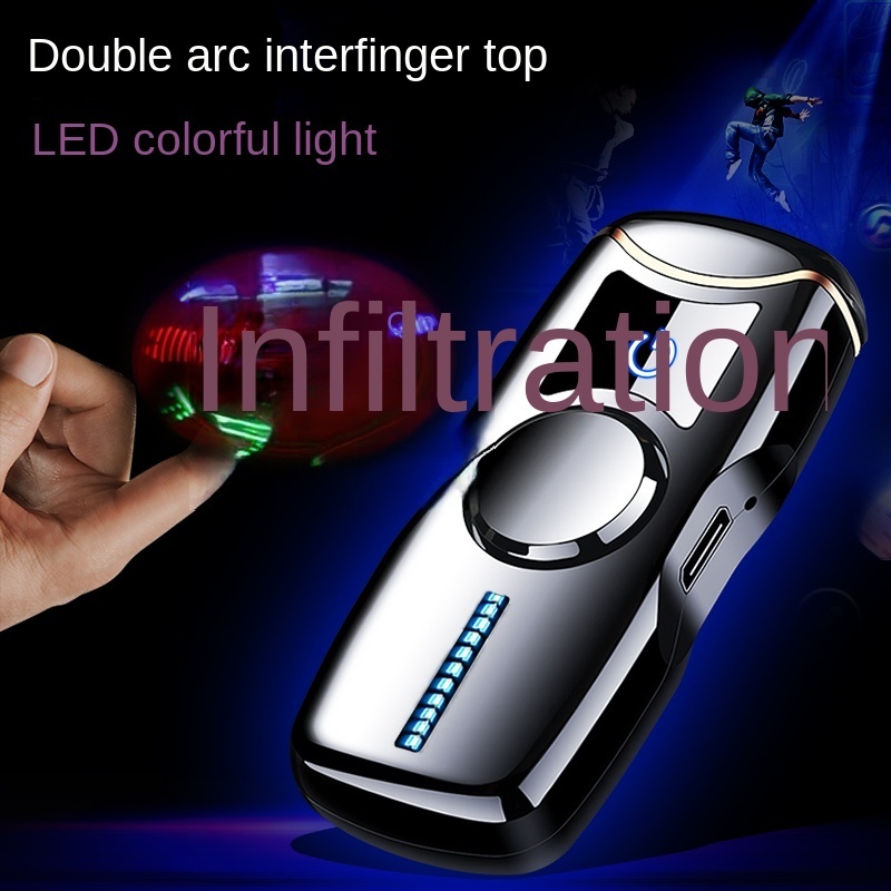 2024 Fashion Double Arc Electric Plasma Lighter With Led Lighting Finger Spinner Lighter