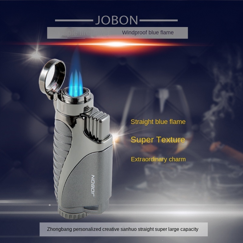 premium luxury kitchen smoke metal refillable Custom logo Butane Gas Triple Jet Flame Torch Lighter