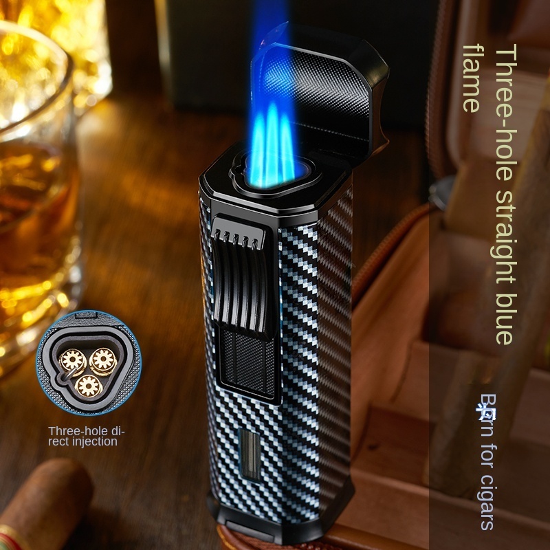 New Three Fire Direct Impact Carbon Fiber Cigar Lighter Torch Kitchen Outdoor Lighter