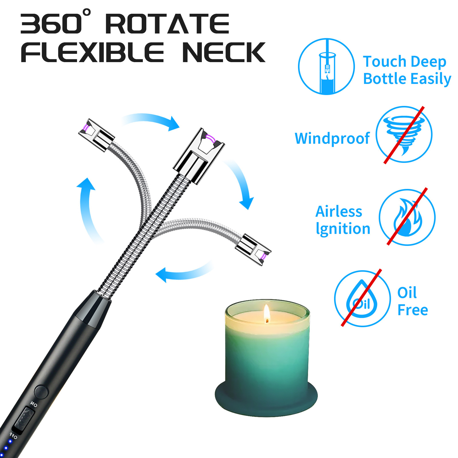 Customize Usb Rechargeable Flame Less Arc Lighter Candles Hiking Camping Kitchen Fireplace Electric Lighter