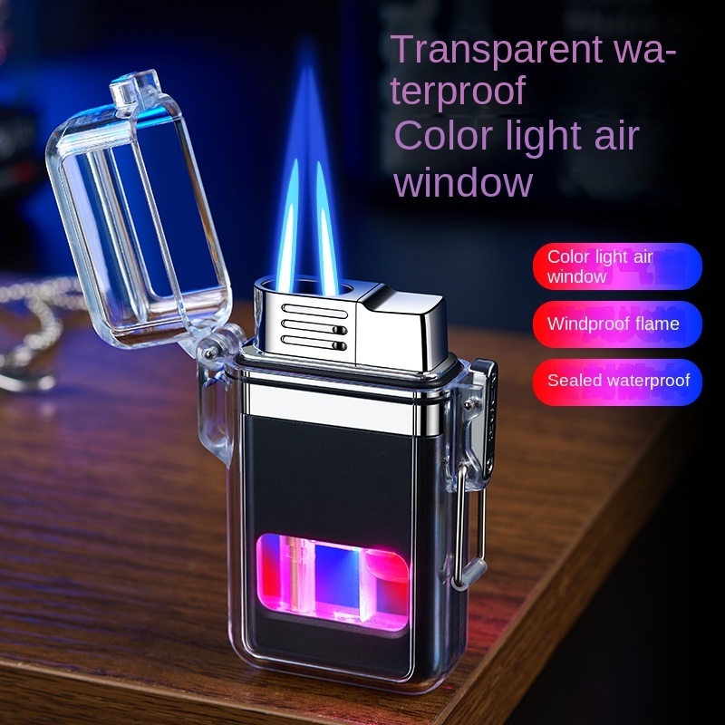 Transparent waterproof and visible gas lighter, direct blue flame and windproof gradient lighter