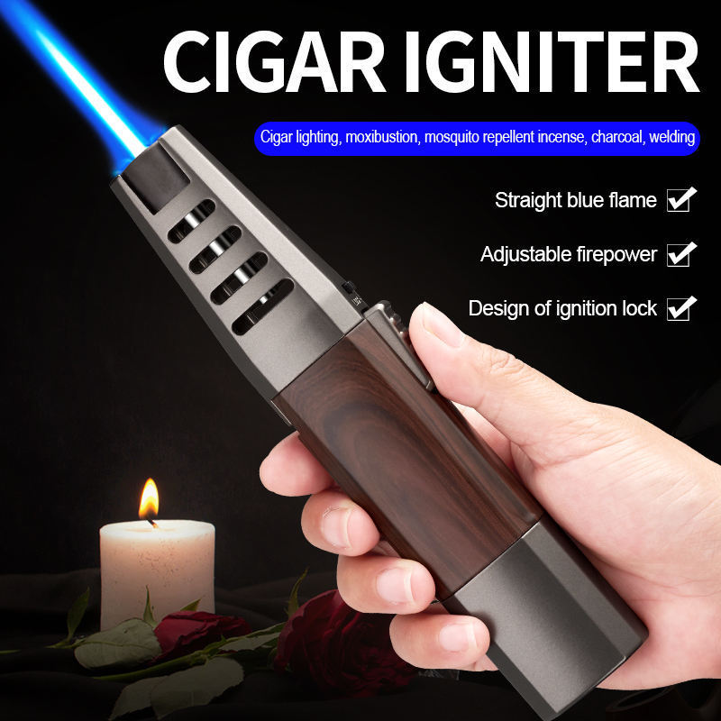 High quality blue jet flame torch Lighter butane gas refillable windproof lighter for cigar kitchen BBQ