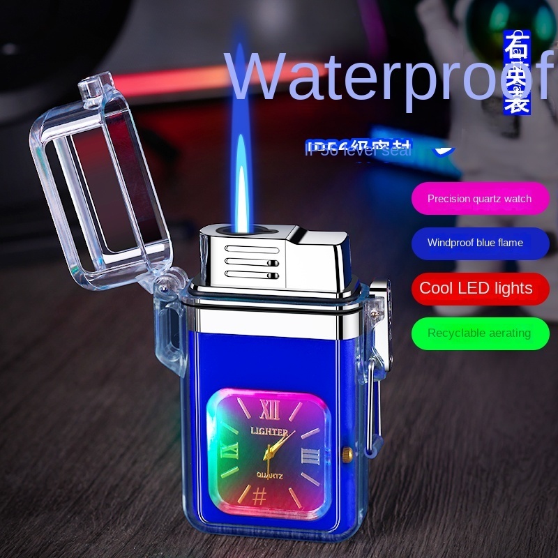 Transparent waterproof and windproof watch lighter, visible gas inflatable cigarette lighter