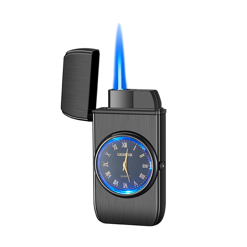 Wholesales Custom Lighter With Clock Cheap Prices Butane Gas Flint Watch Lighter For Men Cigarette