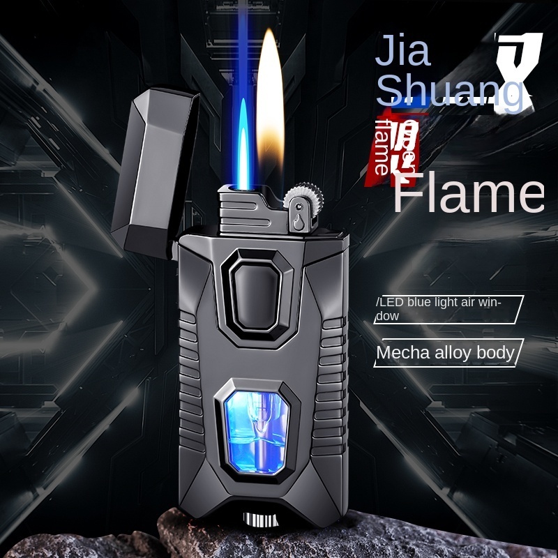 New Double Fire Conversion Direct Jet Flame With Open Flame Lighter Blue Light Transparent Visible Lighter