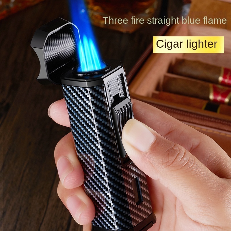 New Three Fire Direct Impact Carbon Fiber Cigar Lighter Torch Kitchen Outdoor Lighter