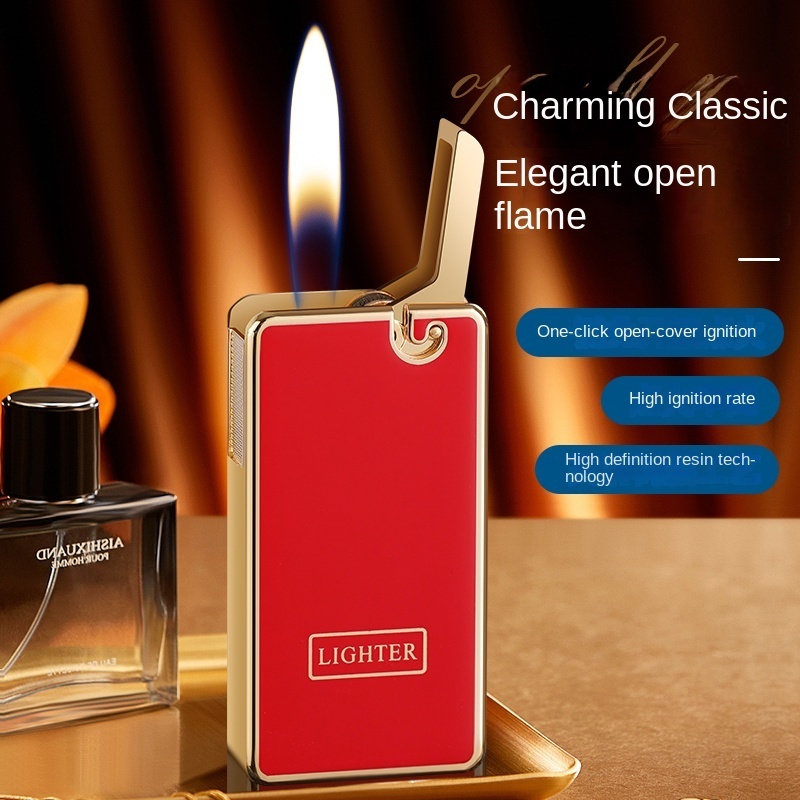 Wholesale Lighter Creative Pattern Ultra Thin Red Flame Windproof Lighter Torch Lighter For Cigarette