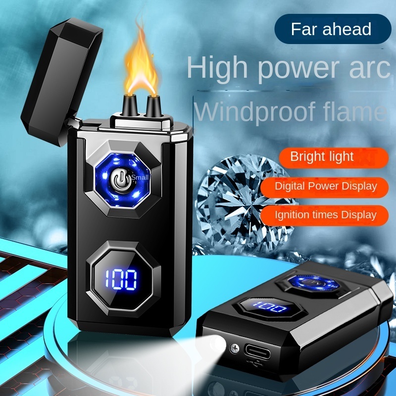 New Windproof Dual Arc Lighter With Digital Power Display Lighting Type-C Fast Electricity Lighter