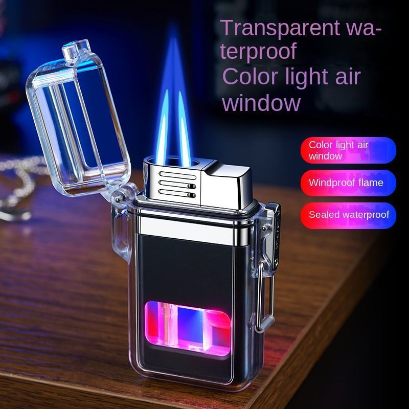 Transparent Case Waterproof Butane Gas Lighter Color Light Jet Flame Luminous Cigarette Lighter Luxury