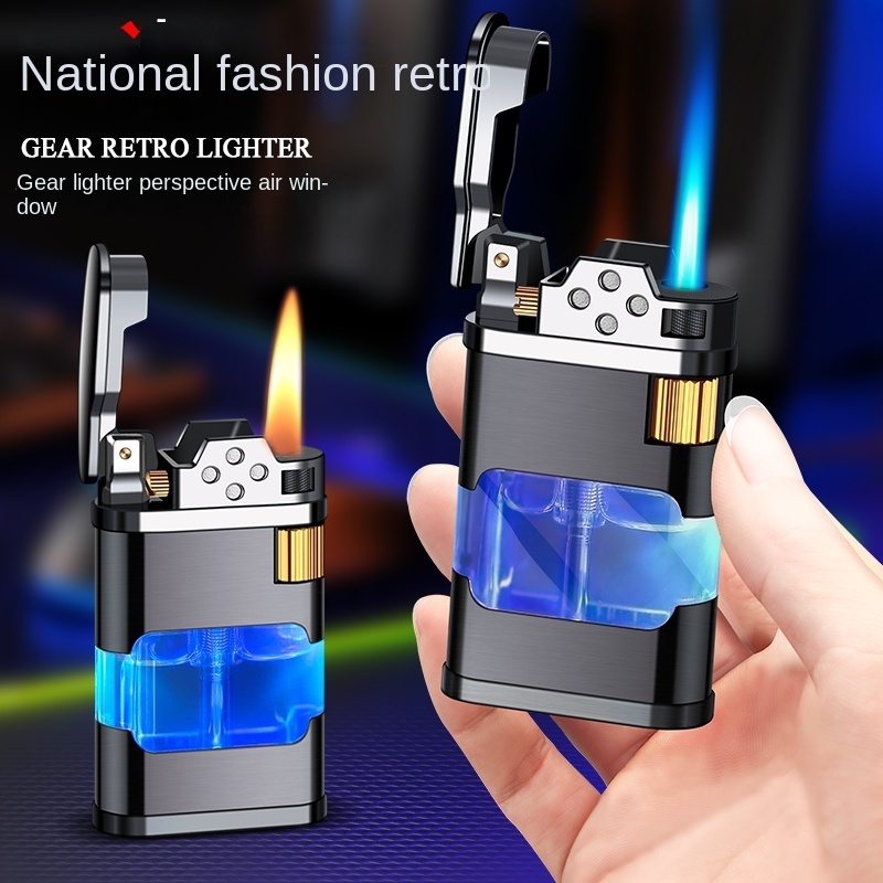 Smoking Blue And Open Flame Torch Lighter Cigarette Encendedor Refillable Butane Gas Grinding Wheel Lighter For Cigarette