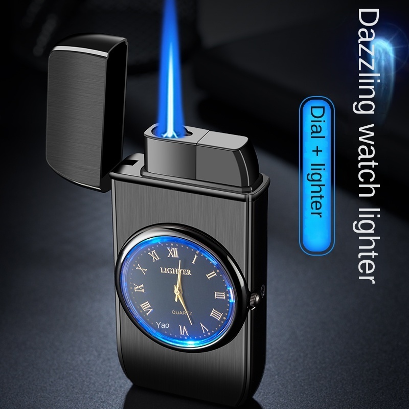 Wholesales Custom Lighter With Clock Cheap Prices Butane Gas Flint Watch Lighter For Men Cigarette