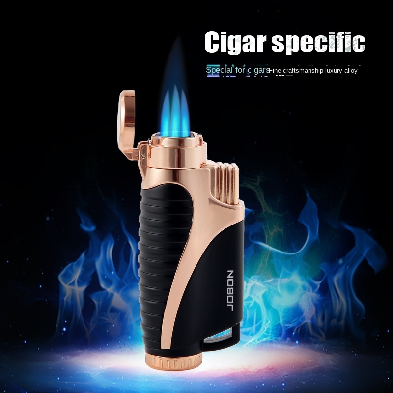 premium luxury kitchen smoke metal refillable Custom logo Butane Gas Triple Jet Flame Torch Lighter