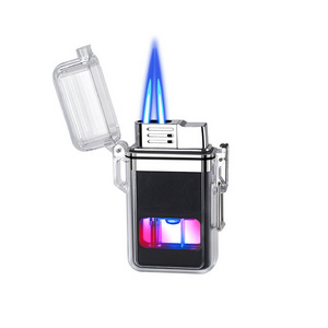 Transparent Case Waterproof Butane Gas Lighter Color Light Jet Flame Luminous Cigarette Lighter Luxury