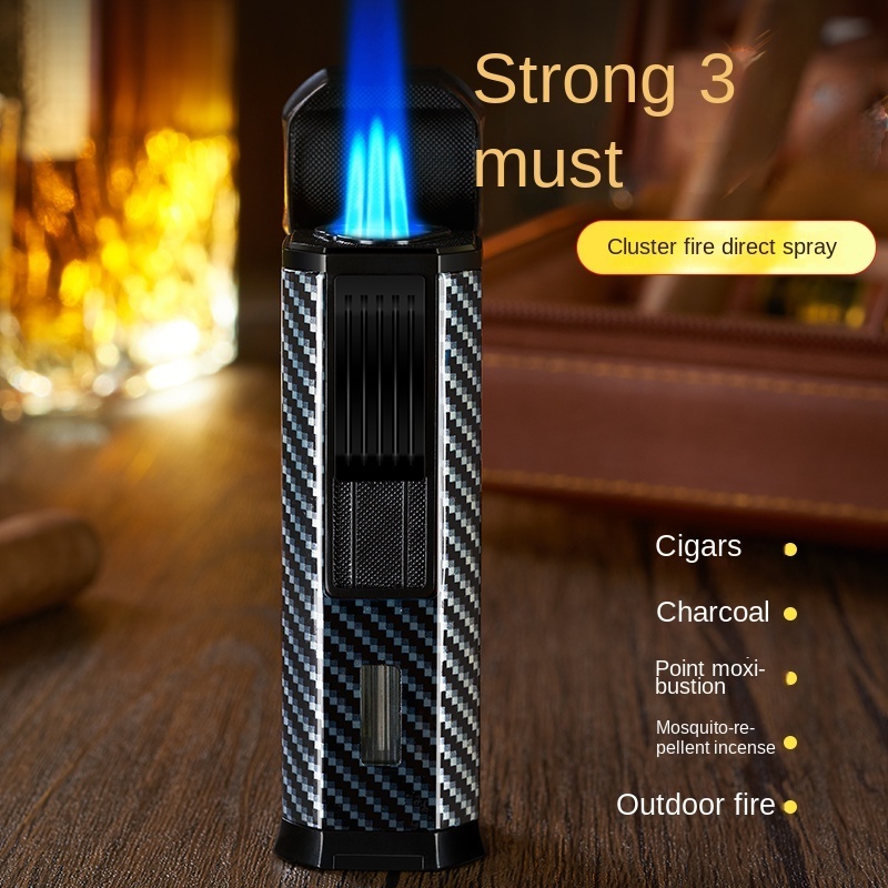 New Three Fire Direct Impact Carbon Fiber Cigar Lighter Torch Kitchen Outdoor Lighter