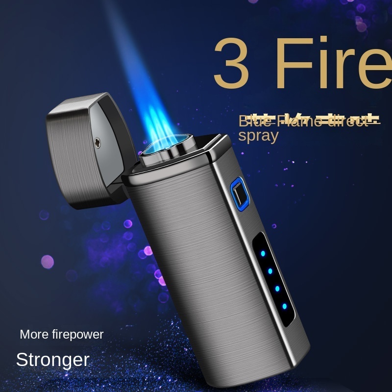 Factory offers attractive blue triple flame windproof lighters Classic logo cigar  lighter torch