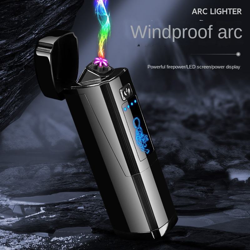 High Quality Customized Led Screen Six Arc Lighter,Fashion Metal Usb Rechargeable Plasma Double Arc Cigarette Lighter