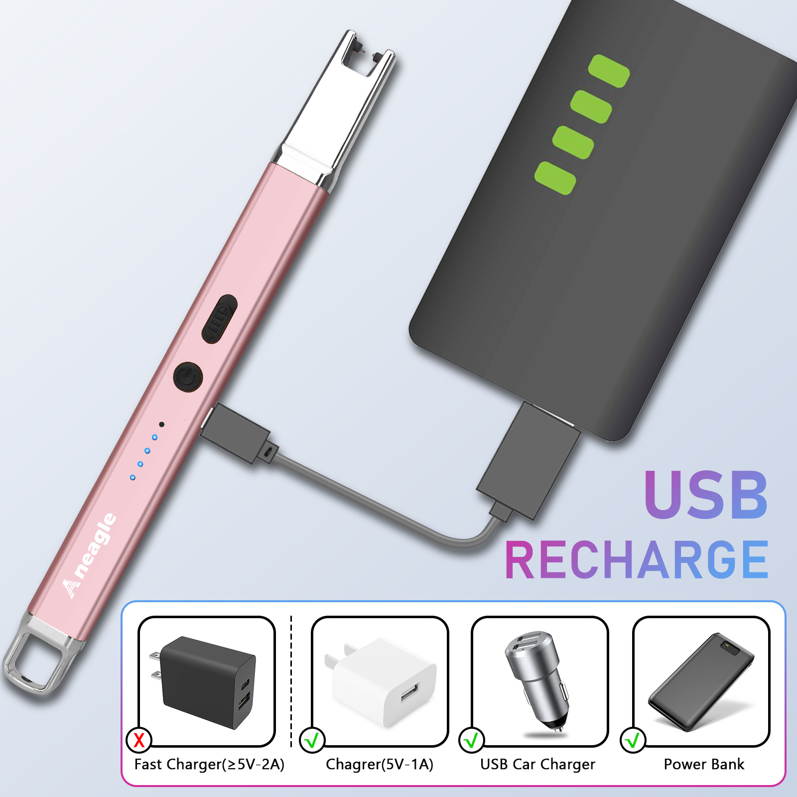 Lighter Usb Rechargeable Electric Plasma Lighter Windproof Flamesless Long Arc Lighters