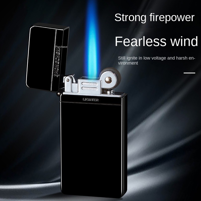 Hot Sales Customized Windproof Flip Grinding Wheel Straight Lighter Metal Cigarette Inflatable Lighter Custom