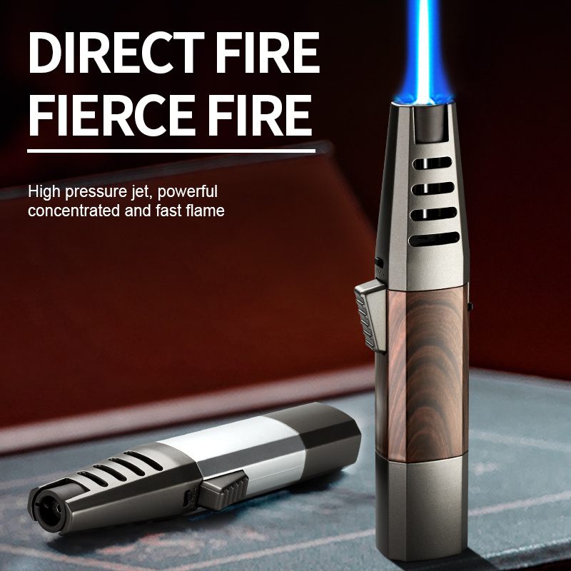 Metal's Most Powerful Gas Furnace Blue Flame Windproof Bbq Jet Lighter Cigar Lighter Torch