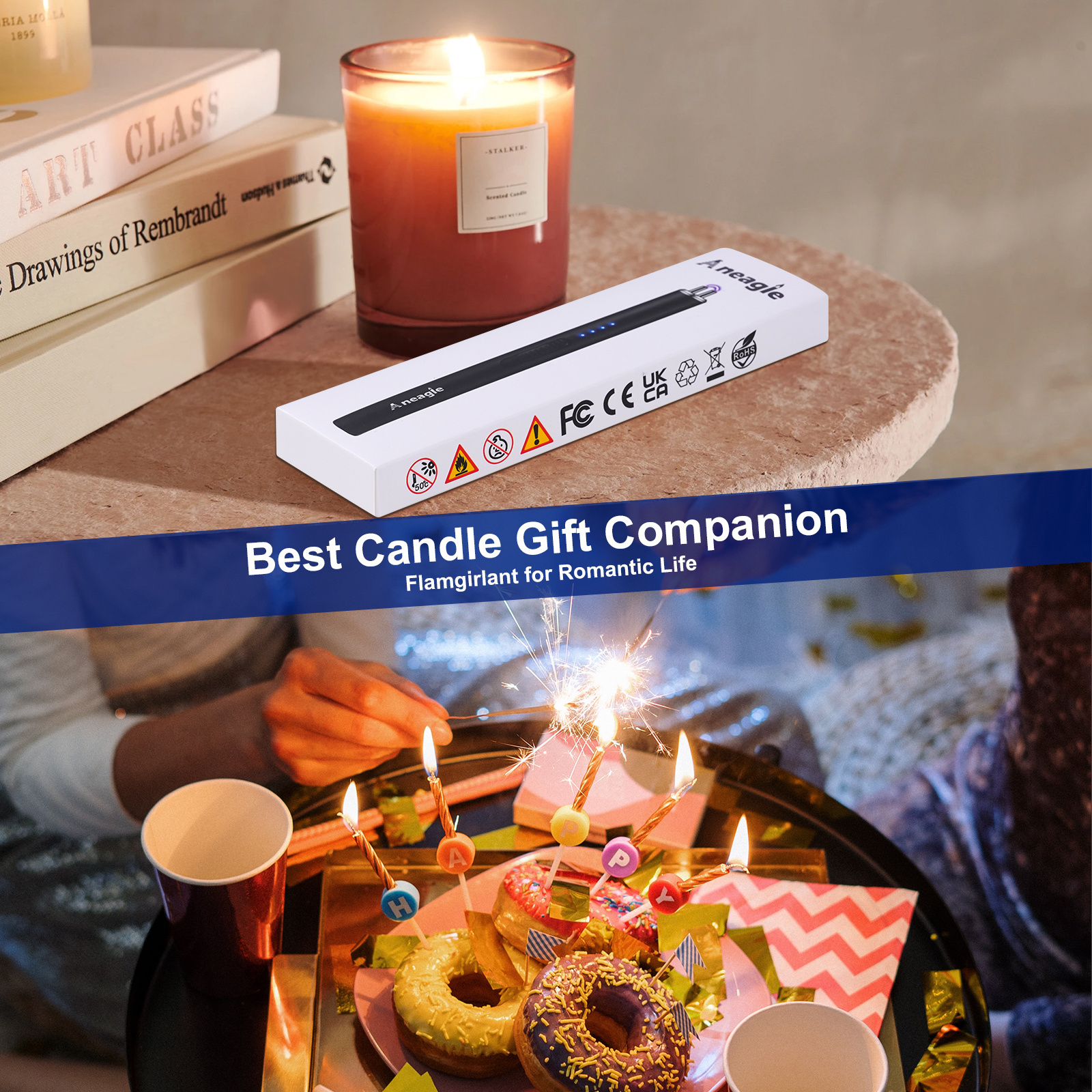 Electronic Rechargeable Lighter Candy Color Kitchen Outdoor Aromatherapy Candle Lighter Long Pulse Igniter