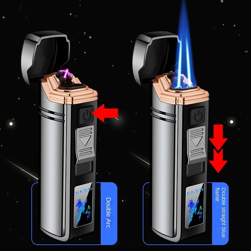 Wholesale Outdoor Direct Gas Electric Dual Use Arc Lighter Inflatable Cigar Metal Windproof Electronic Lighter