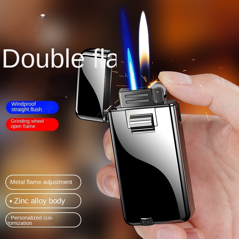 New Open Flame Direct Blue Flame Double Fire Switching Windproof Outdoor Kitchen Cigarette Lighter