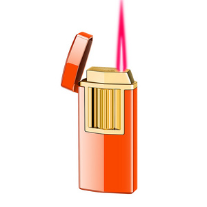 Metal creative straight red flame perspective air window inflatable roller windproof lighter