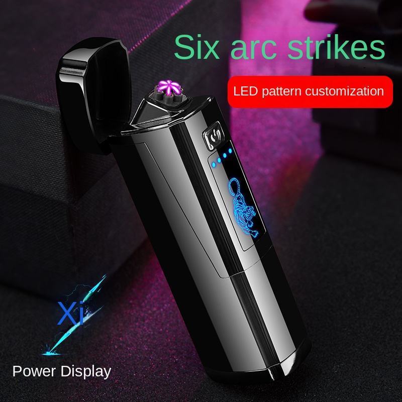 High Quality Customized Led Screen Six Arc Lighter,Fashion Metal Usb Rechargeable Plasma Double Arc Cigarette Lighter