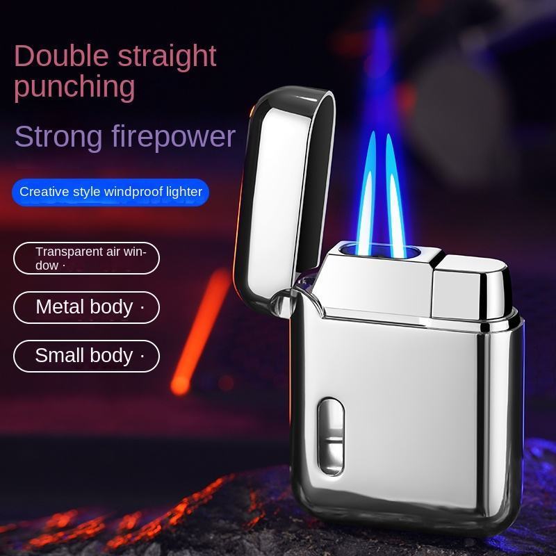 High quality Double Jet Torch Lighter with Visible Window, Refillable and Adjustable Pocket Lighter