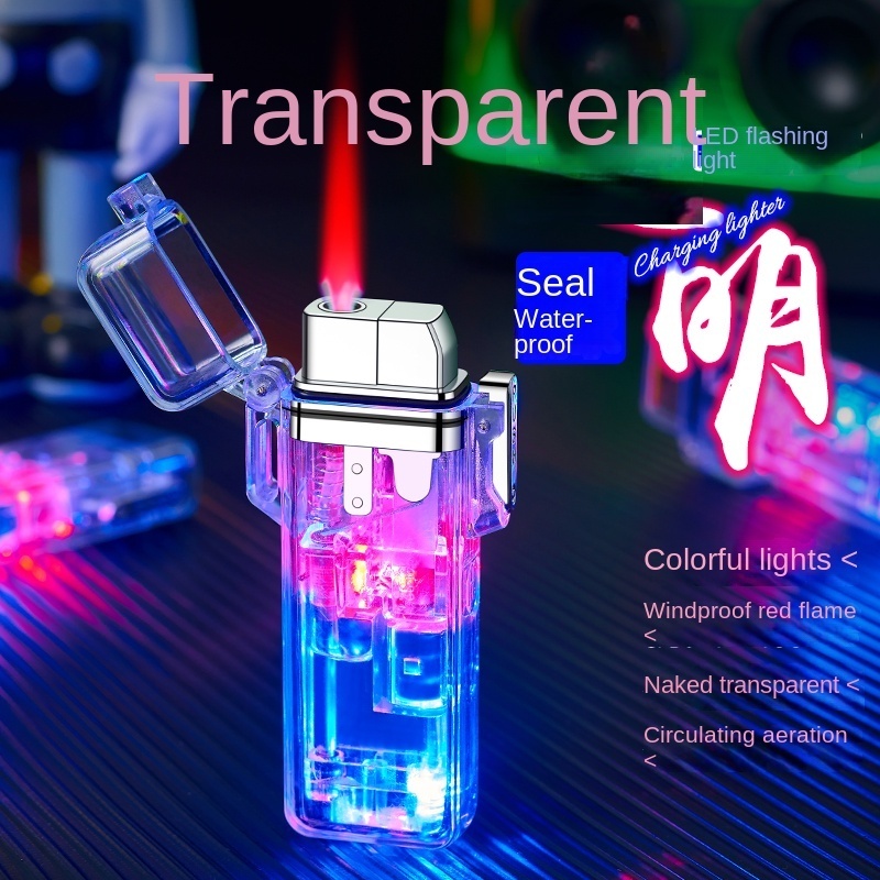 2023 New Cute Flash Lighter Red Flame Kuromi Lighter Led Light Transparent Windproof Lighter