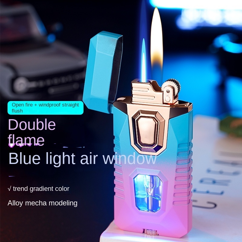 New Double Fire Conversion Direct Jet Flame With Open Flame Lighter Blue Light Transparent Visible Lighter